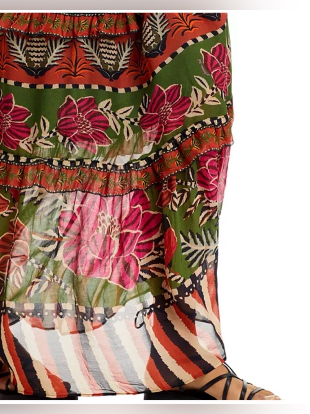 NWT FARM Rio Ainika Floral Garden Maxi Skirt Tiered Maxi Skirt in Olive and Rust - Picture 7 of 12